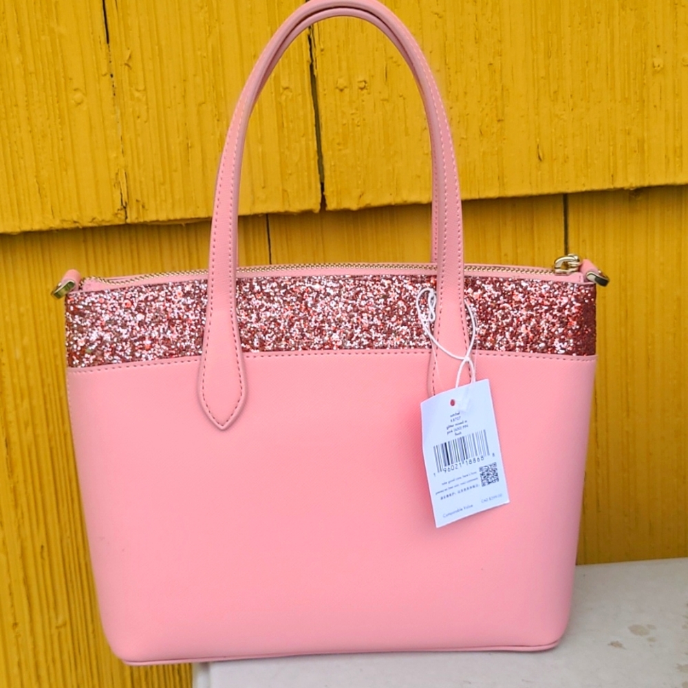 NWT Beautiful Kate Spade Pink Leather Glitter Crossbody Satchel Bag/Tote